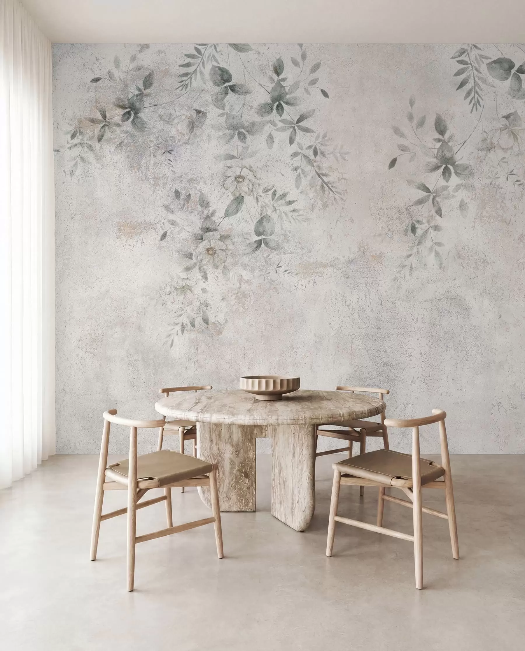 Fototapete Blumen mit Zweigen auf Beton Grunge Hintergrund Minimalismus u96140
