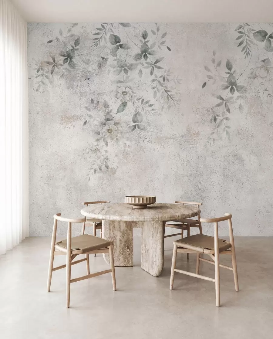 Fototapete Blumen mit Zweigen auf Beton Grunge Hintergrund Minimalismus u96140