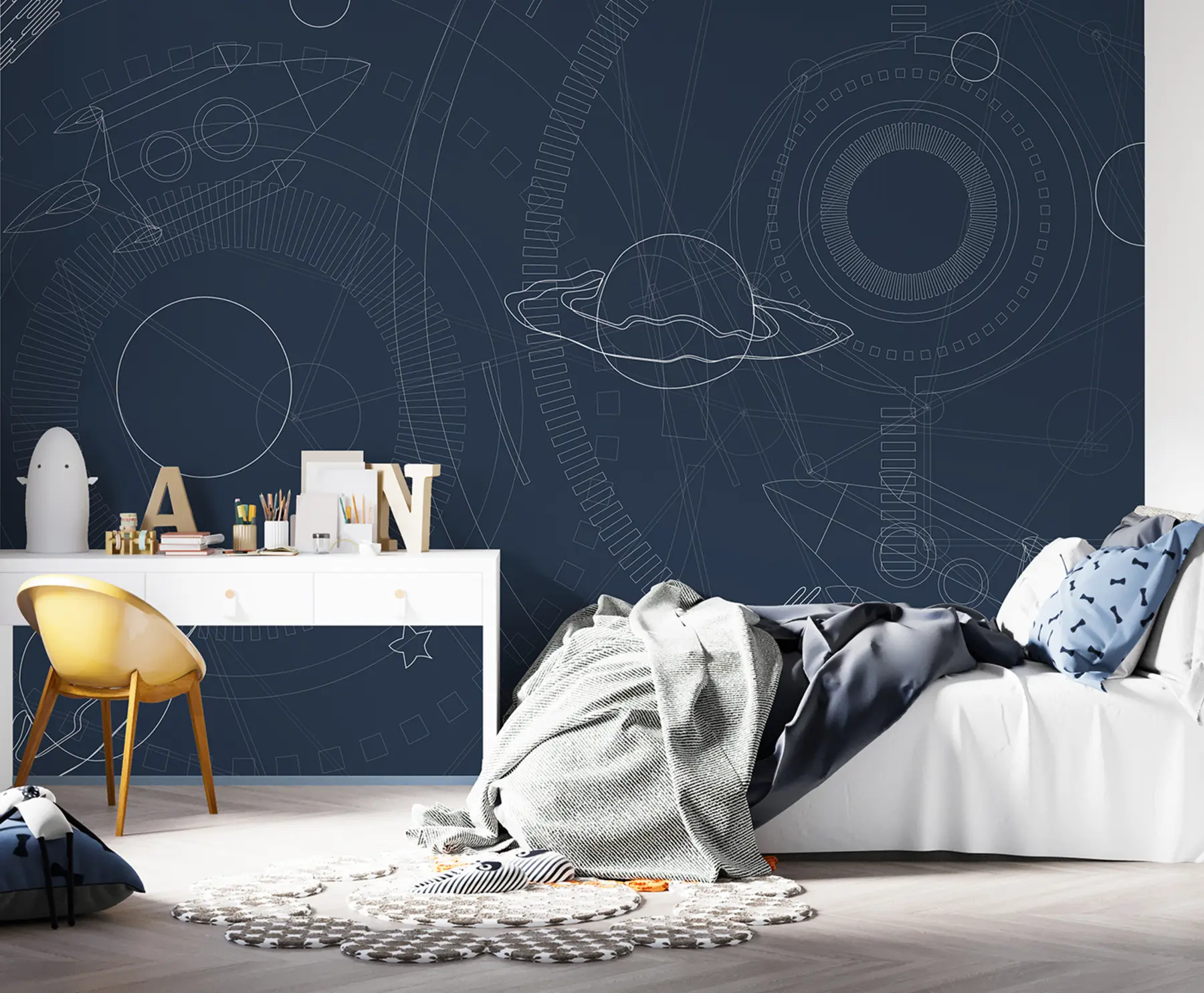 Fototapete Weltraum-Illustration, Planeten, Raumschiff u95918