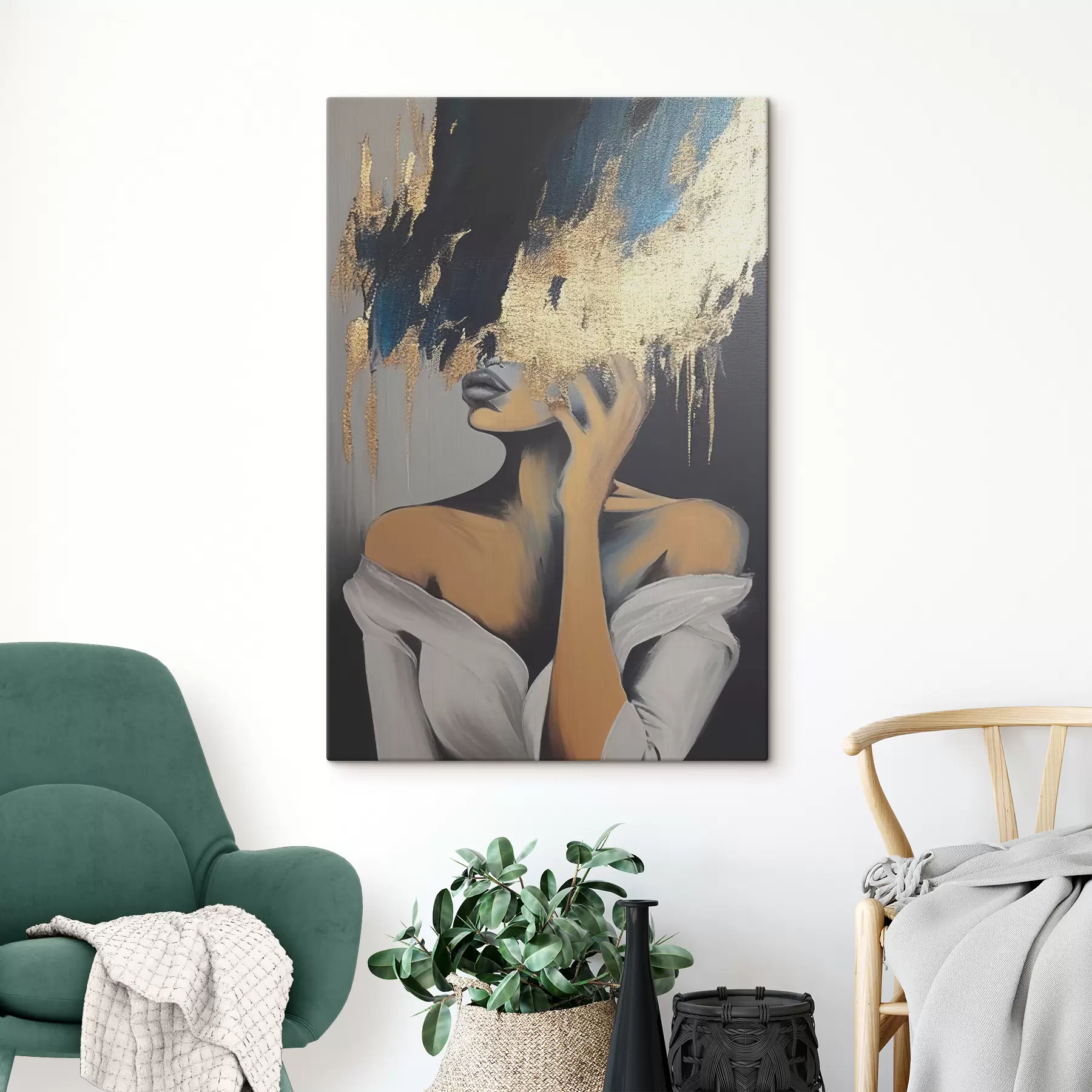 Fototapete Junge Frau mit schwarzer Farbe auf ihrem Gesicht s34863