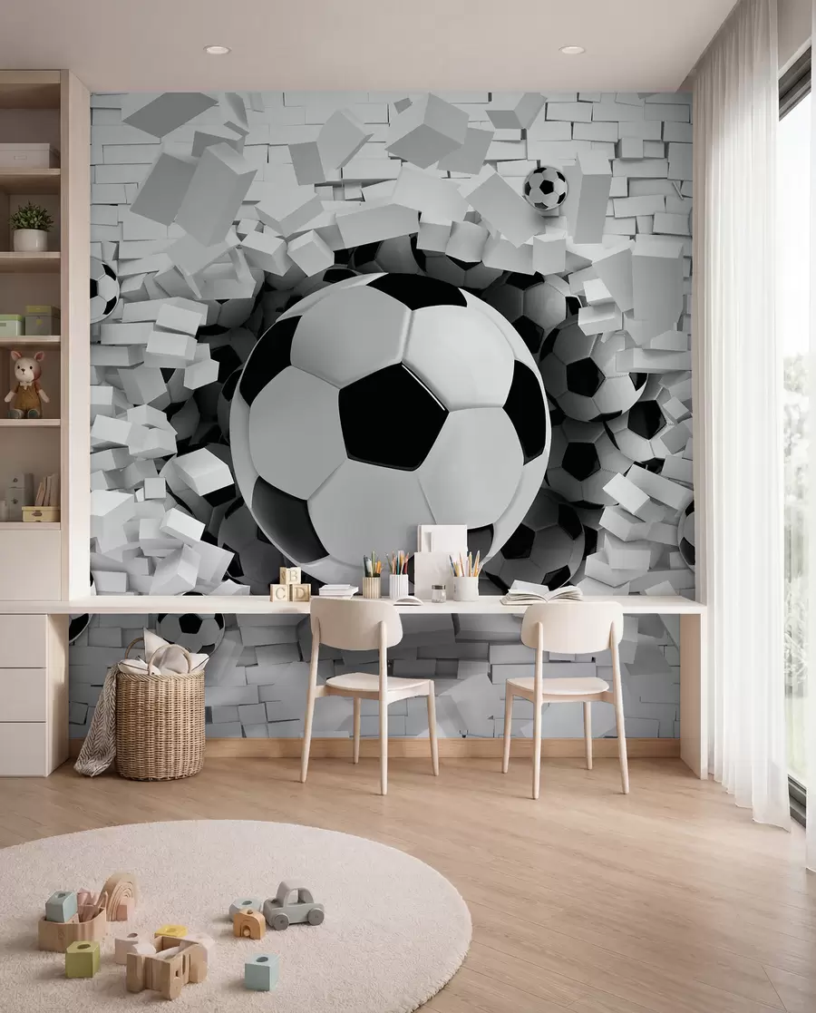 Fototapete Fußball durchbricht die Wand u96315
