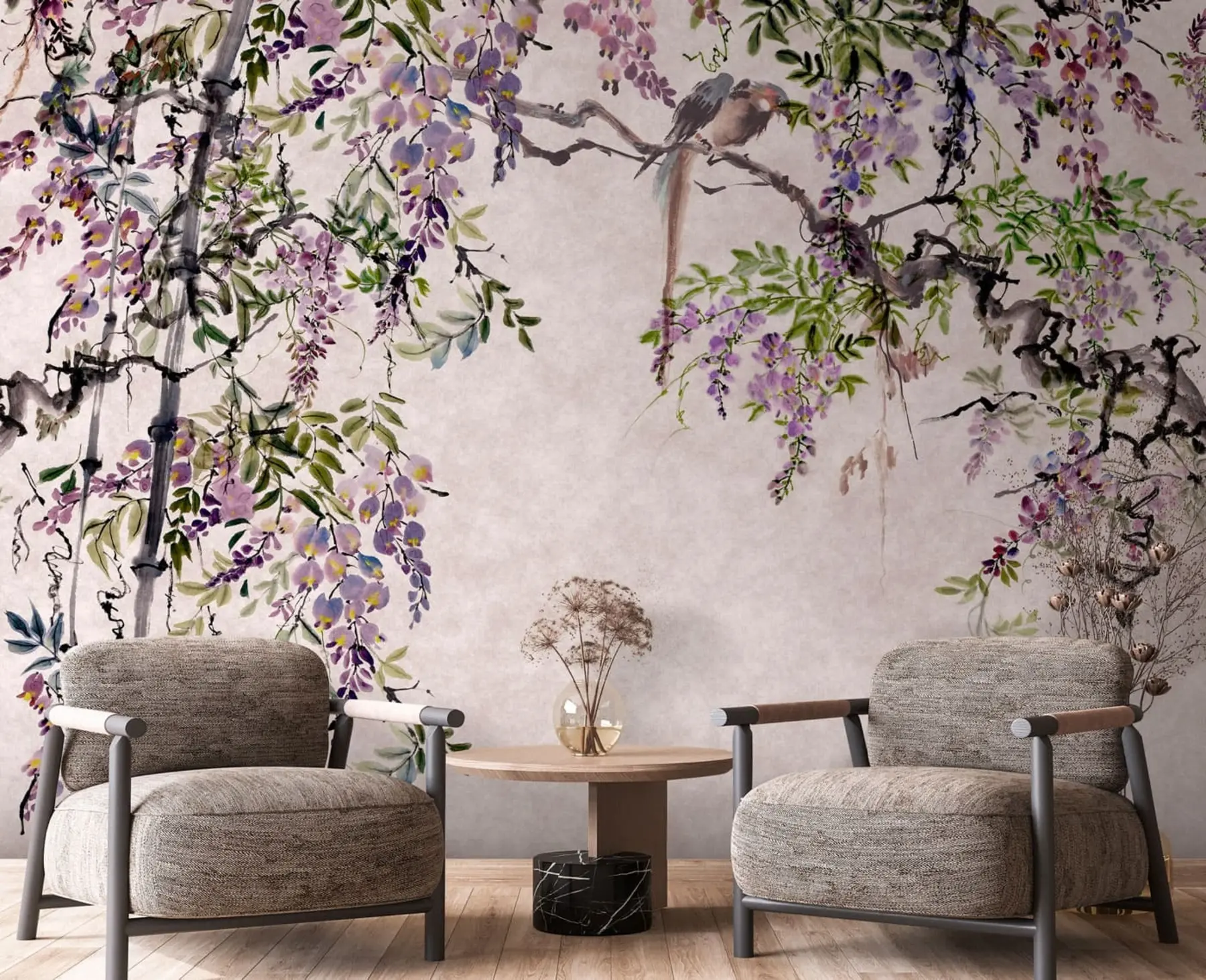 Fototapete Wisteria Glyzinienblüten im Vintage-Stil u94621