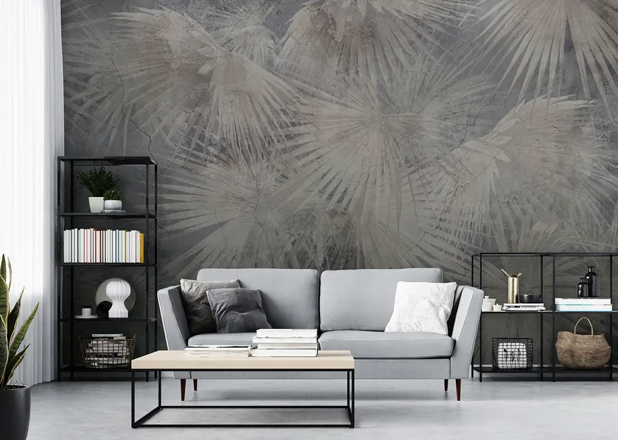 Fototapete Exotische tropische Blätter auf Grunge Betonwand u96540
