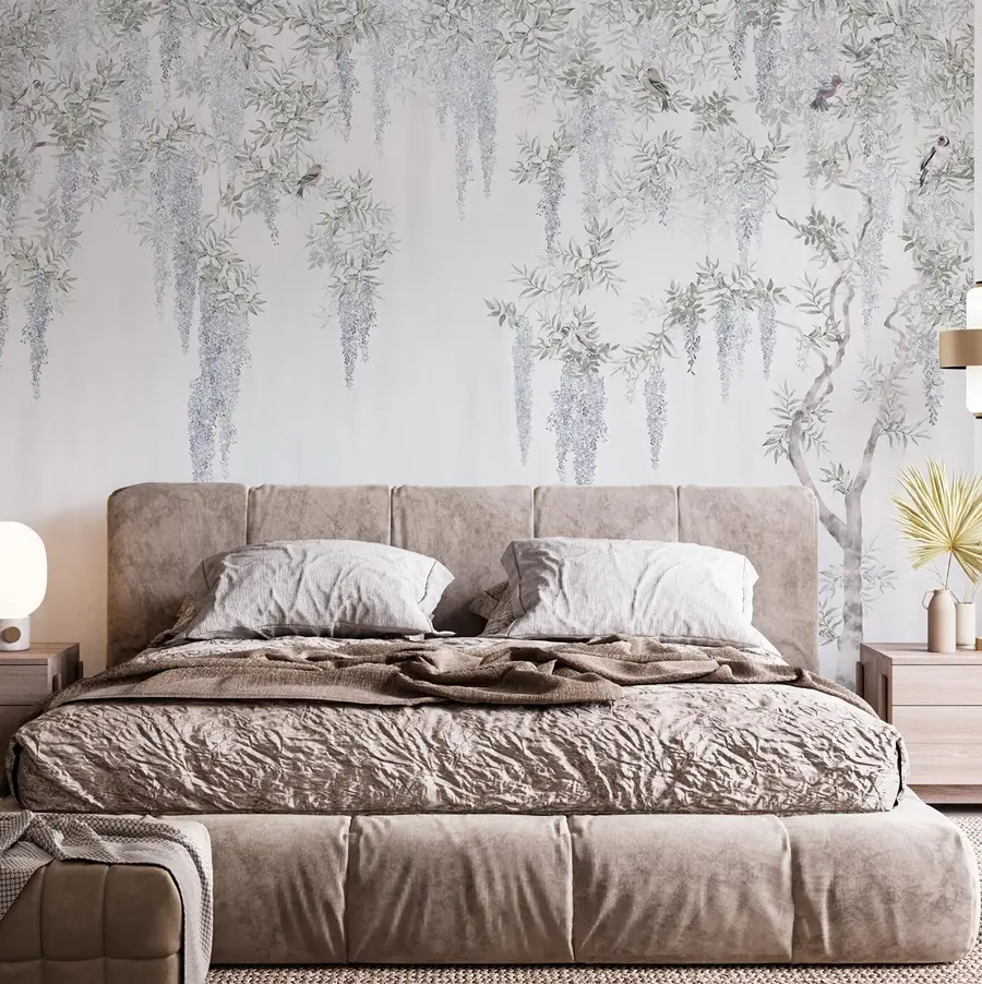 Fototapete Blumen der Glyzinie, Glyzinie, Minimalismus, Monochrom, Loft und japanischer Stil u96928