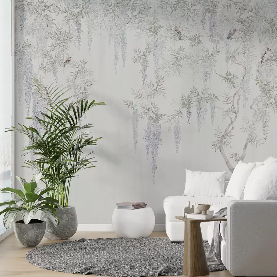 Fototapete Blumen der Glyzinie, Glyzinie, Minimalismus, Monochrom, Loft und japanischer Stil u96928