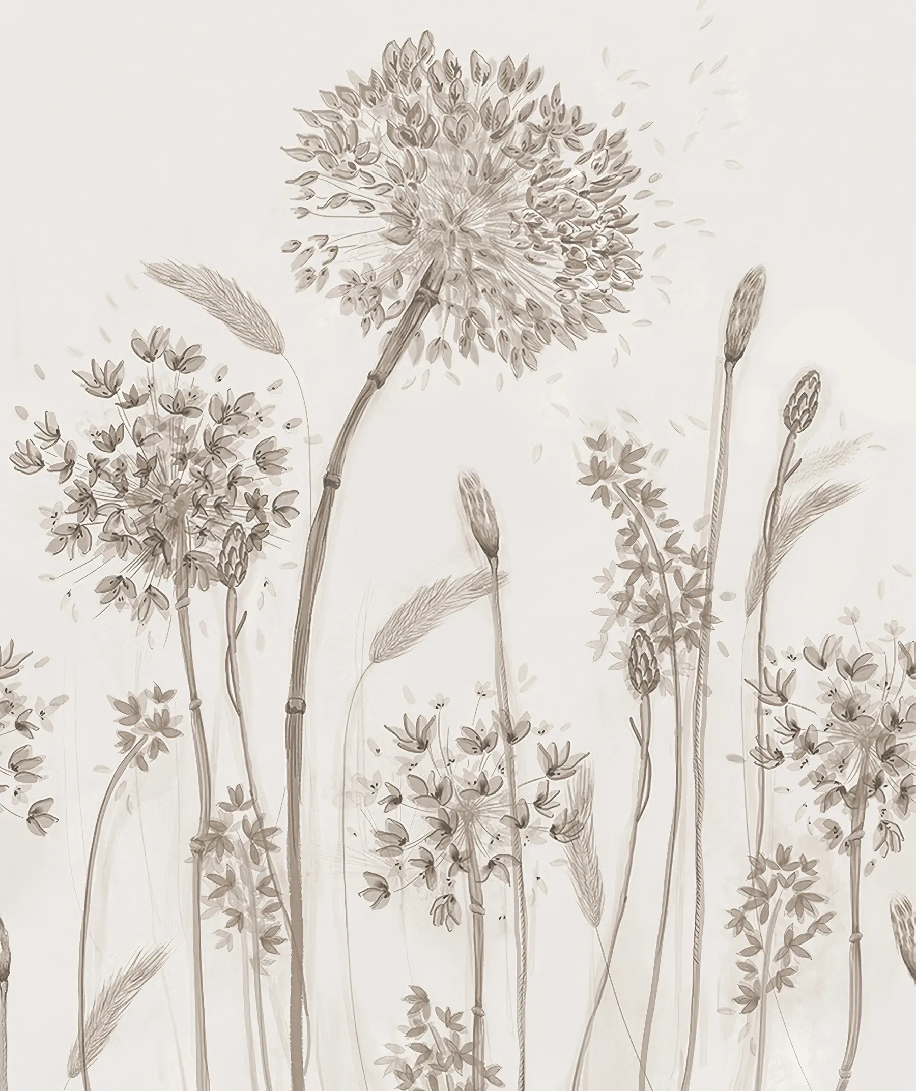 Fototapete Große Wiese Blumen von Löwenzahn monochromen Stil Loft Minimalismus u96934