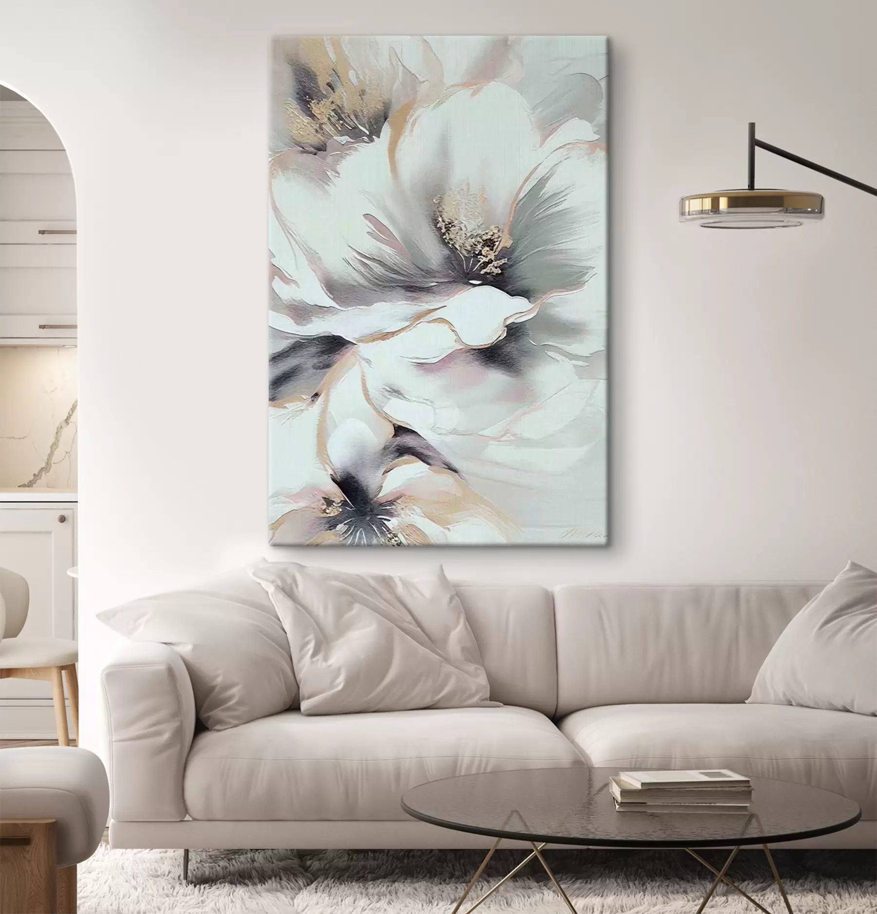 Fototapete Blumenmuster mit Blättern, Pflanzen und Bambus s35428