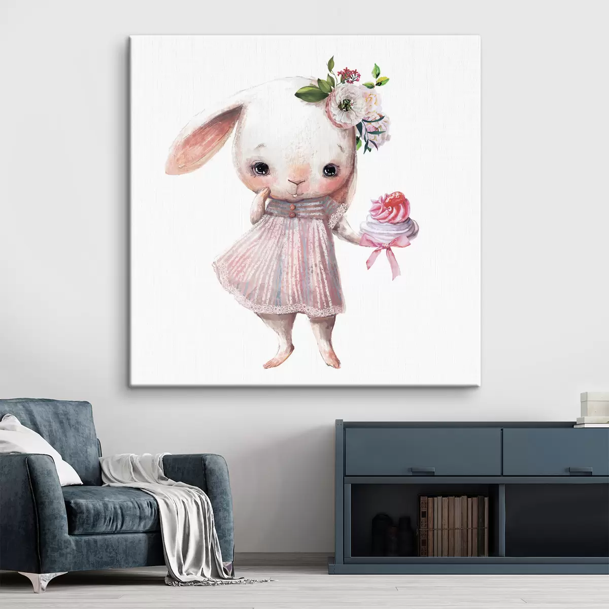 Wandbilder Niedlicher Hase mit einer süßen Leckerei s35046