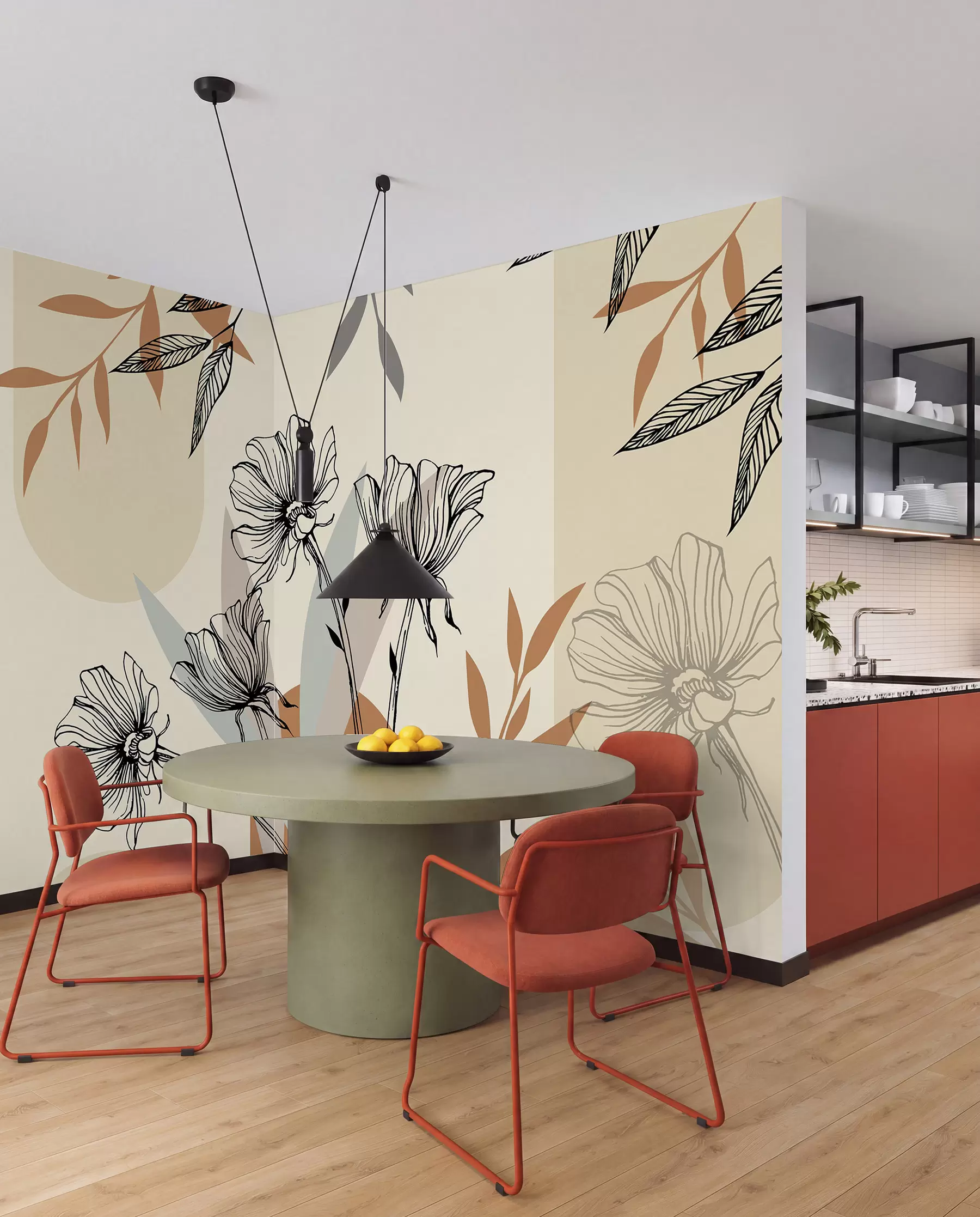 Fototapete Beliebte Tapeten im Boho-Stil mit Blumen u97028