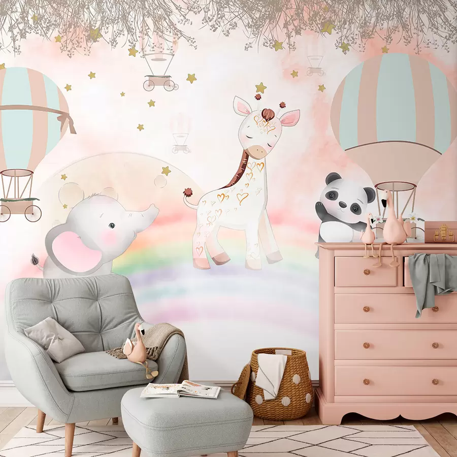 Fototapete Tapetendesign mit niedlichen Tieren für ein Kinderzimmer u97008