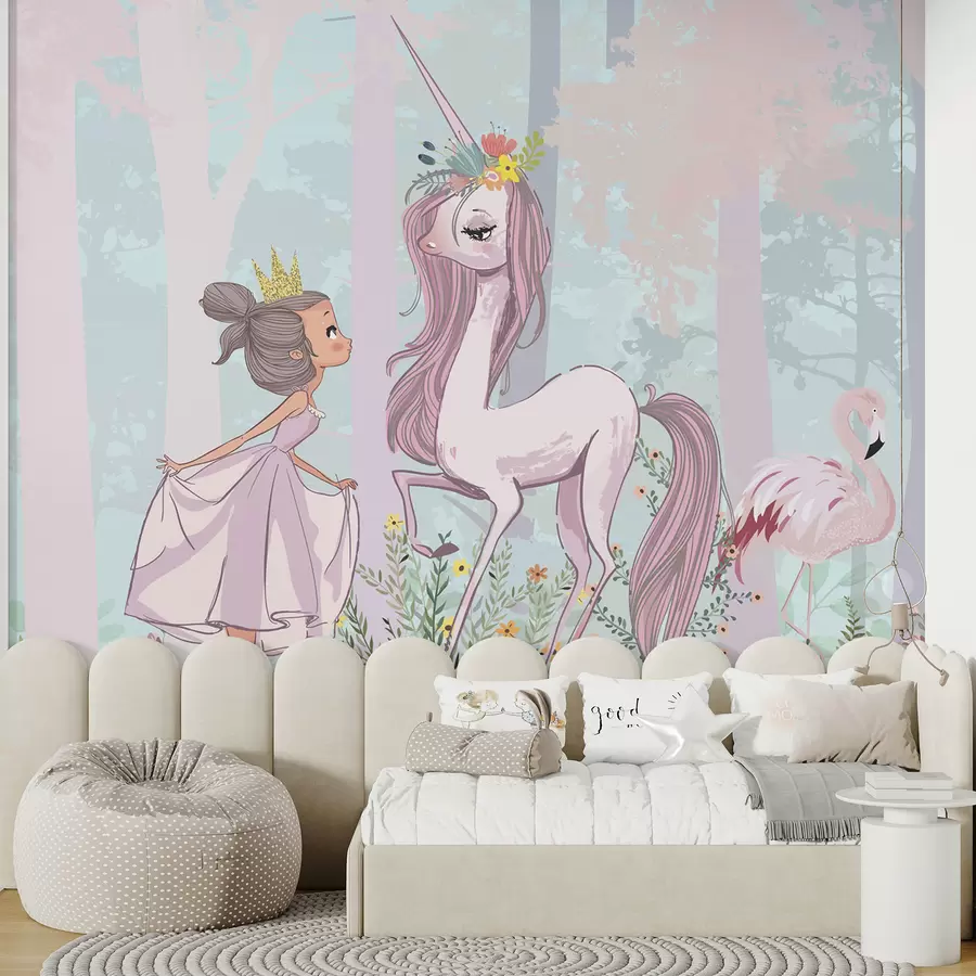 Fototapete Die Märchenprinzessin und das Einhorn u97350