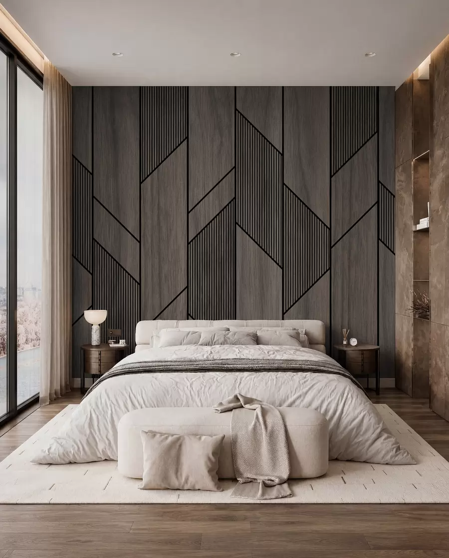 Fototapete Geometrische Paneele mit Holzstruktur u97427