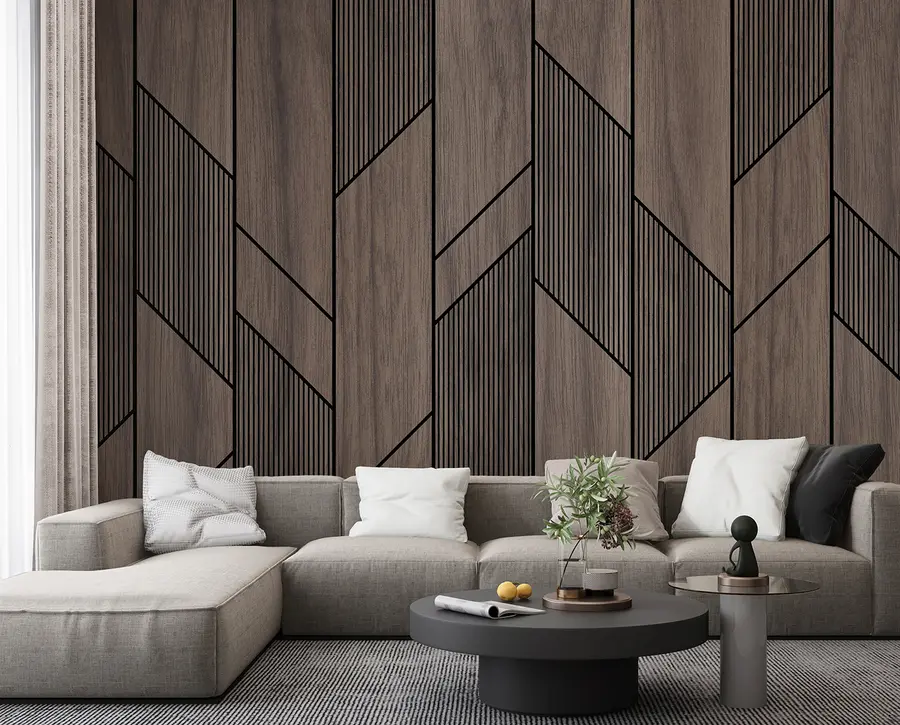 Fototapete Geometrische Paneele mit Holzstruktur u97427