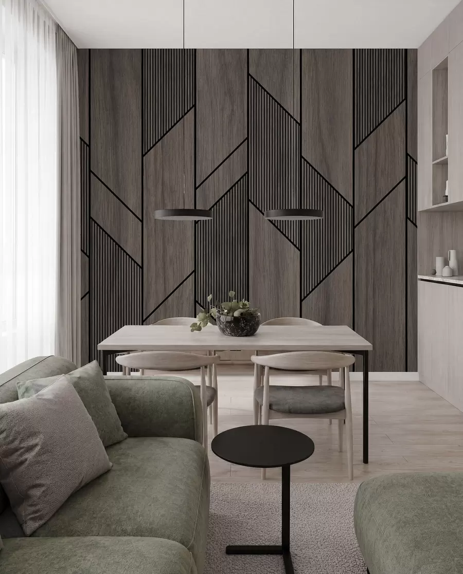 Fototapete Geometrische Paneele mit Holzstruktur u97427