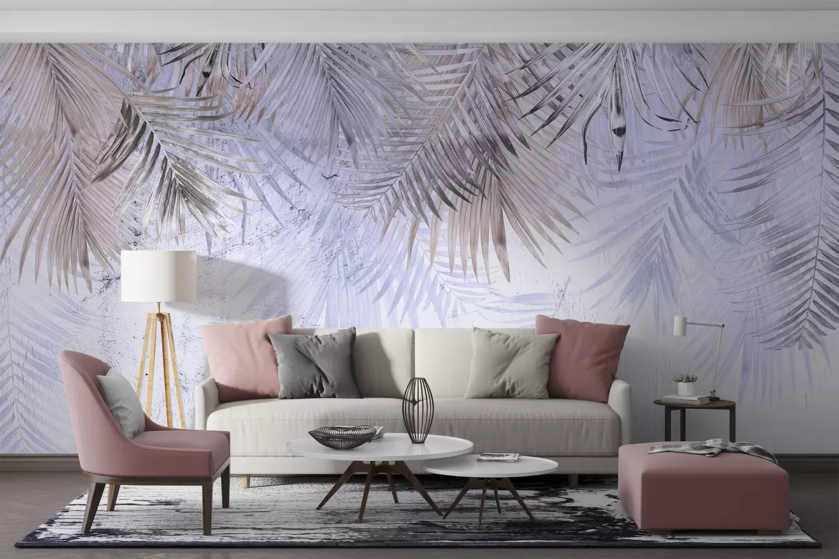 Fototapete Lila tropische Blätter im Grunge-Stil u93843v1