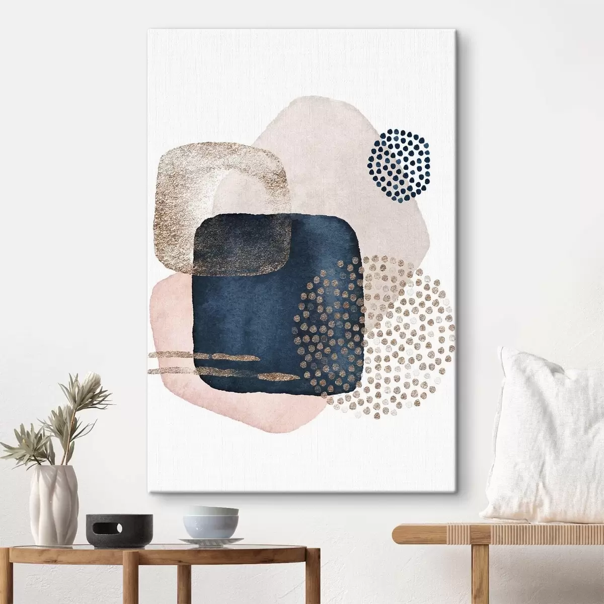 Wandbilder Beige und blaues Rouge auf weißem Hintergrund s35989