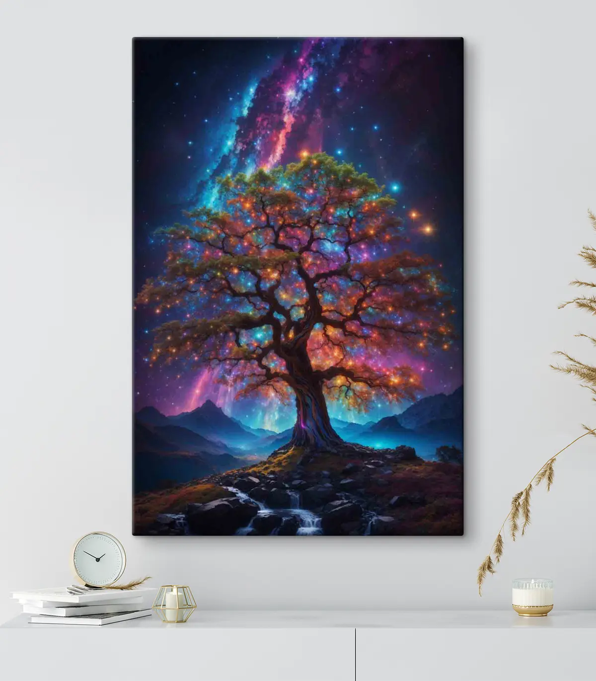 Wandbilder Baum vor dem Hintergrund des Sternenhimmels s36059