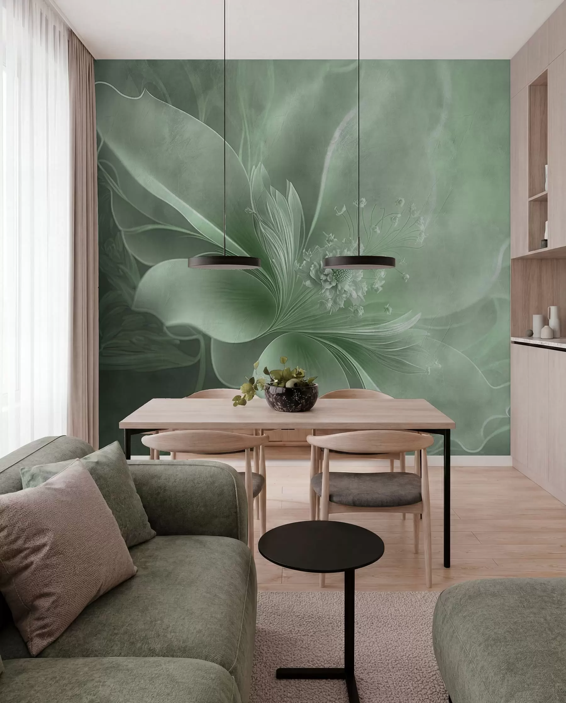 Fototapete Eine sehr zarte Blume in grünen Farben u93944v3