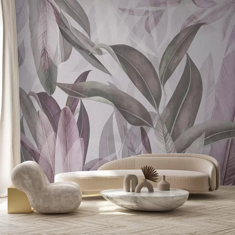 Fototapete Grüne und rosa Palmenblätter in lila Farben u94302v3