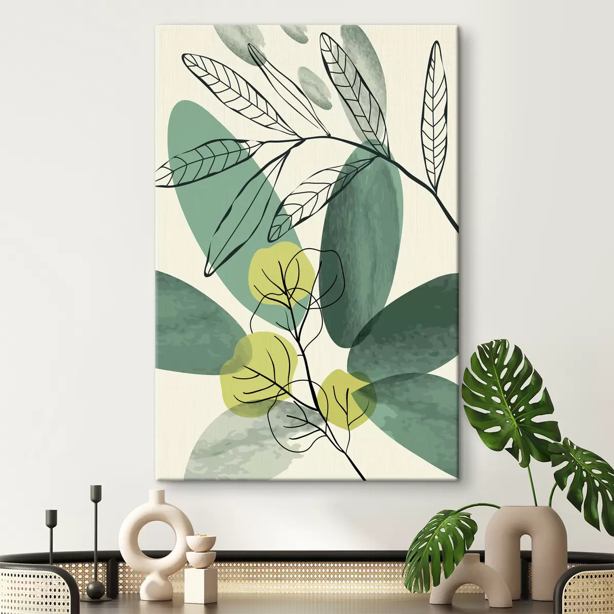 Wandbilder Aquarellzeichnung von Boho-Blättern s36106