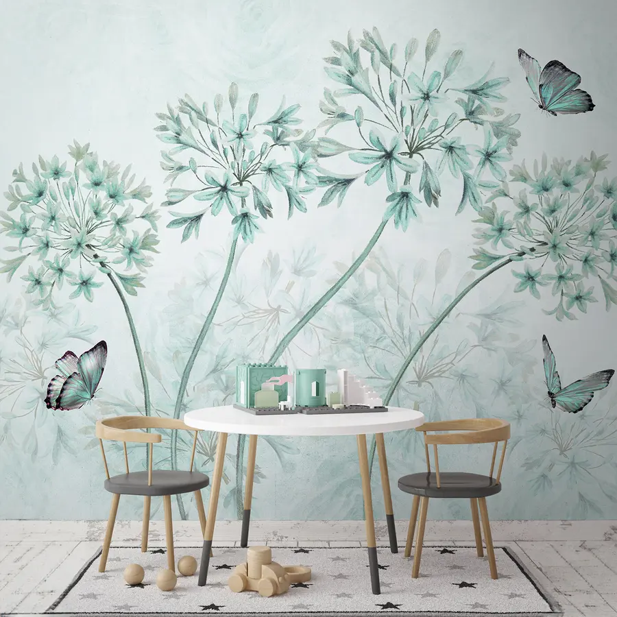 Fototapete Pflanze, Blume und Blau in blauen Farben u35495v2