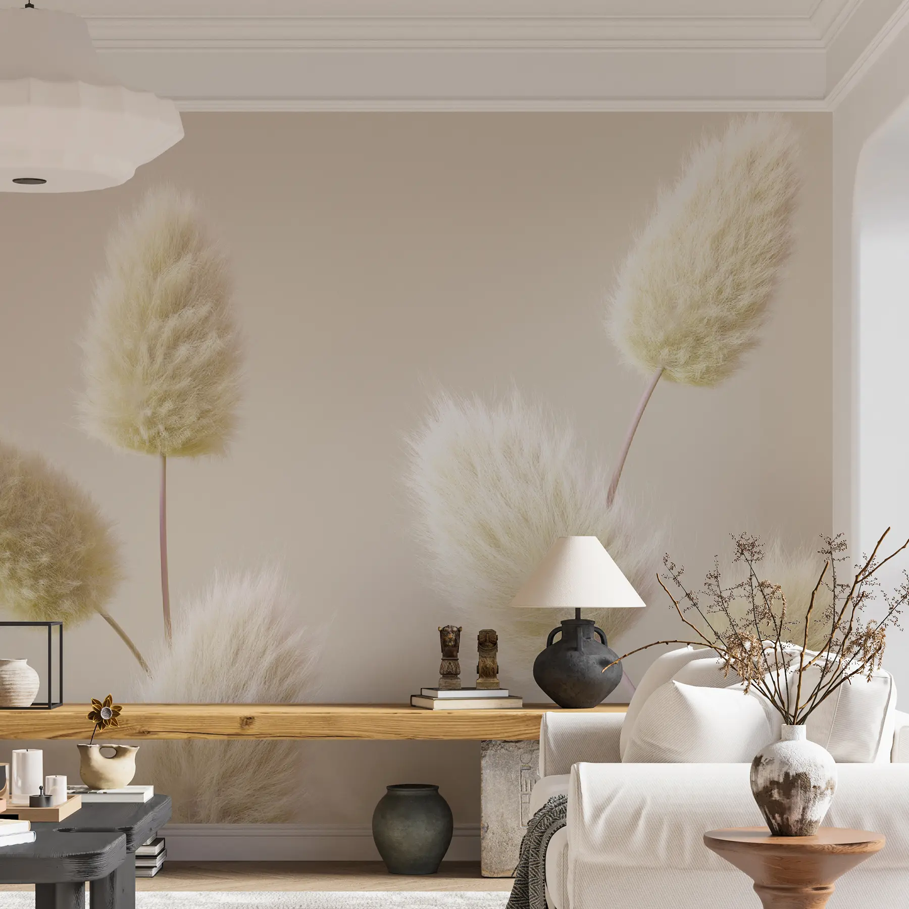 Fototapete Trendige beige Trockenblumen im Boho-Stil u98432v1