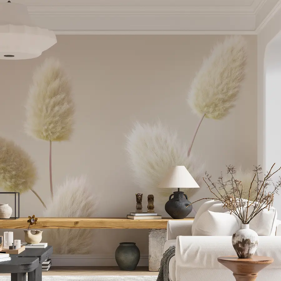 Fototapete Trendige beige Trockenblumen im Boho-Stil u98432v1