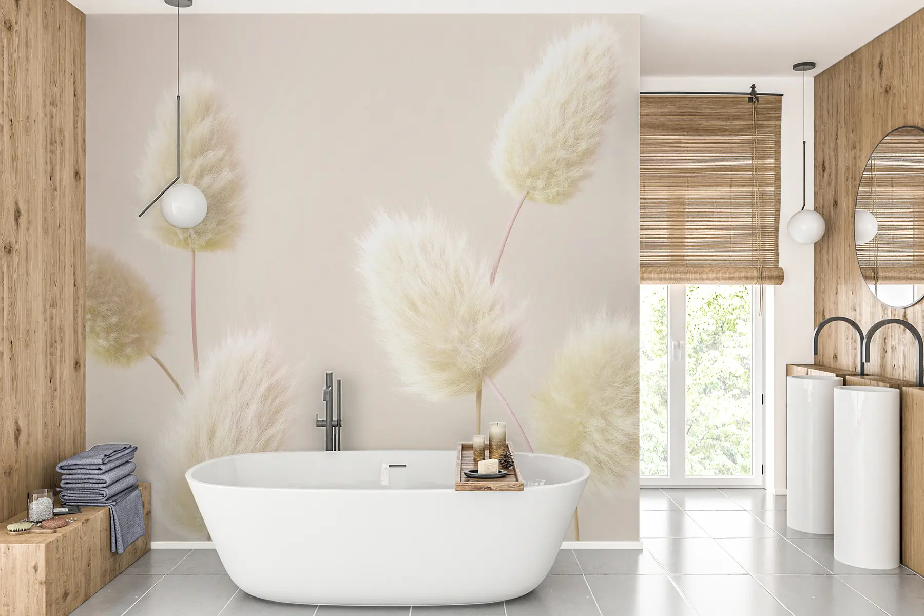 Fototapete Trendige beige Trockenblumen im Boho-Stil u98432v1