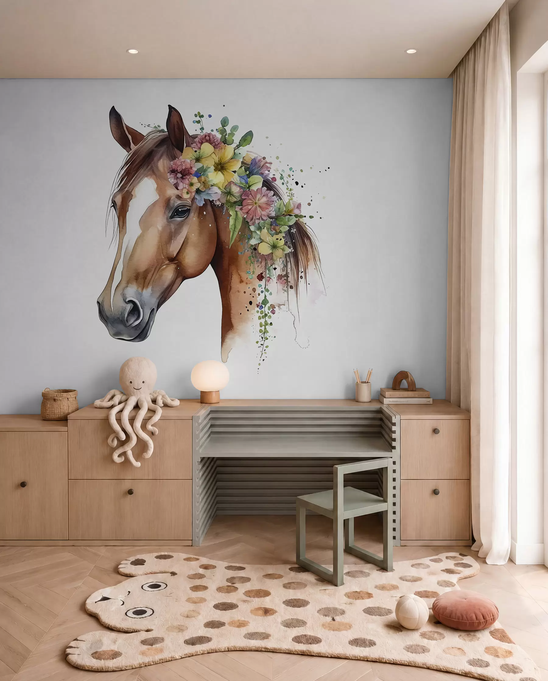 Fototapete Pferd mit Blumenkranz u98192