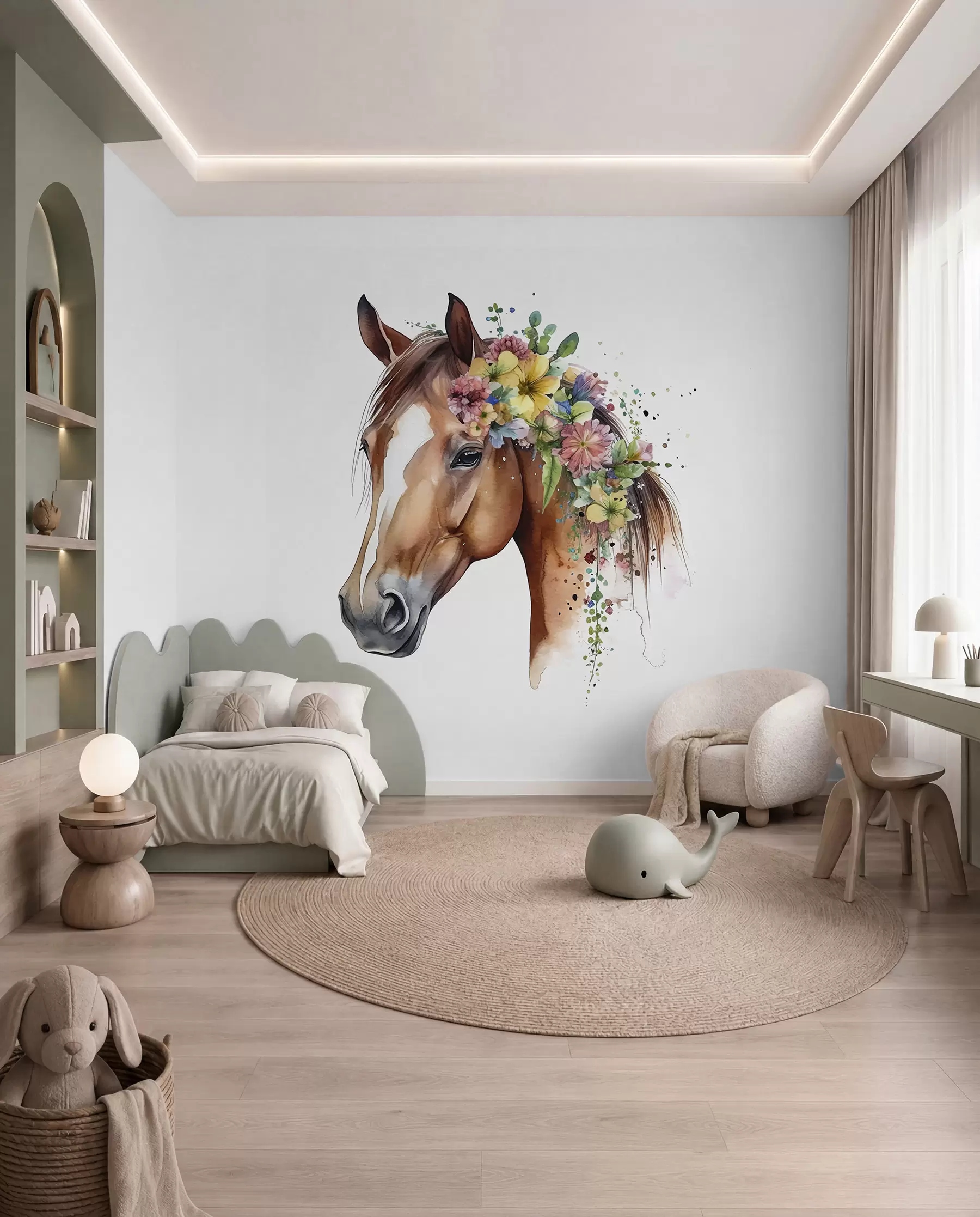 Fototapete Pferd mit Blumenkranz u98192