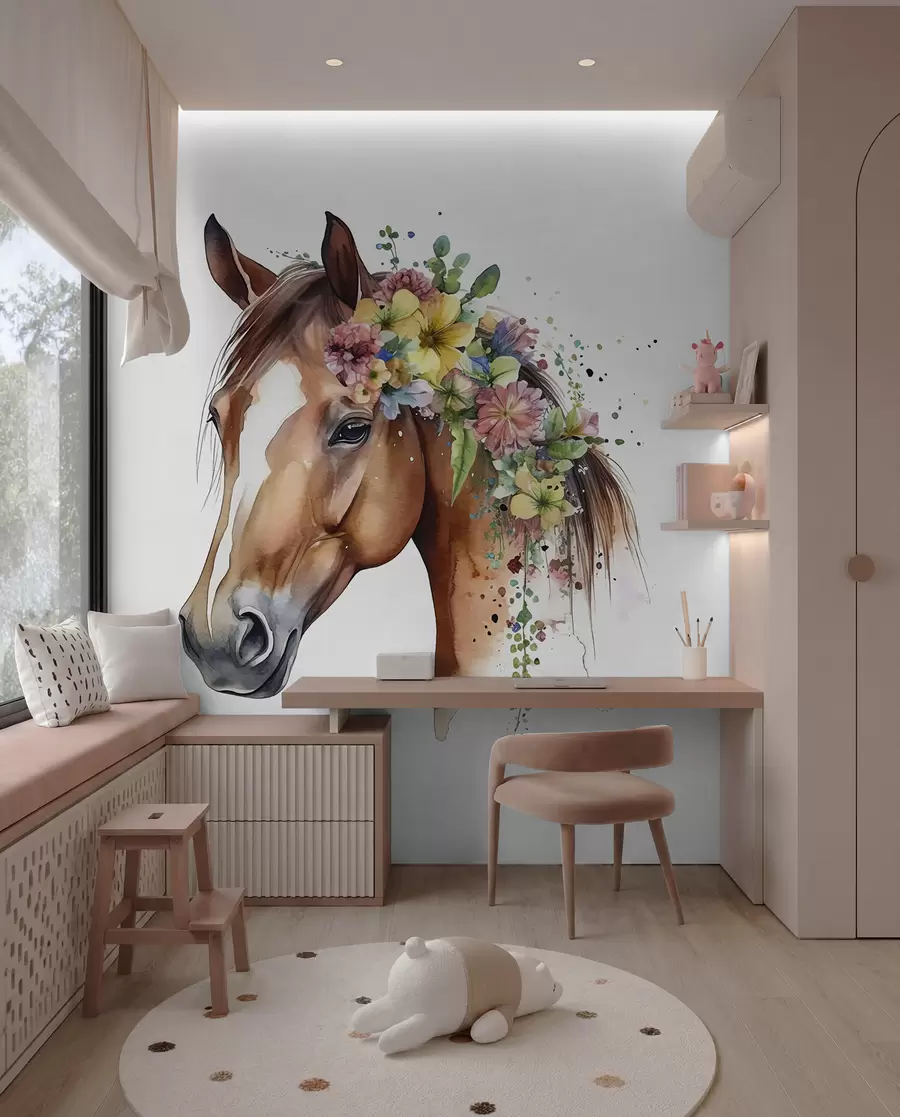 Fototapete Pferd mit Blumenkranz u98192