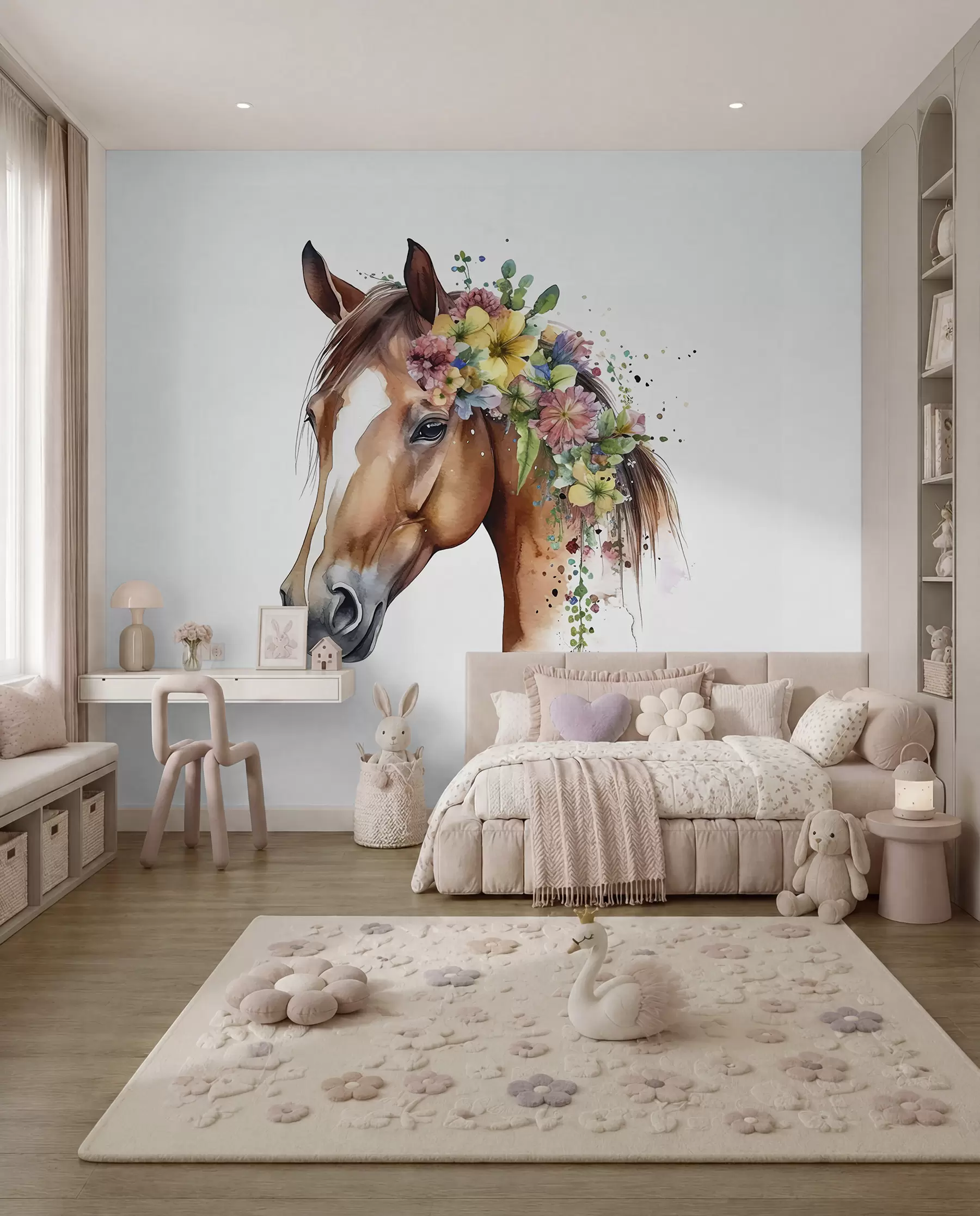 Fototapete Pferd mit Blumenkranz u98192