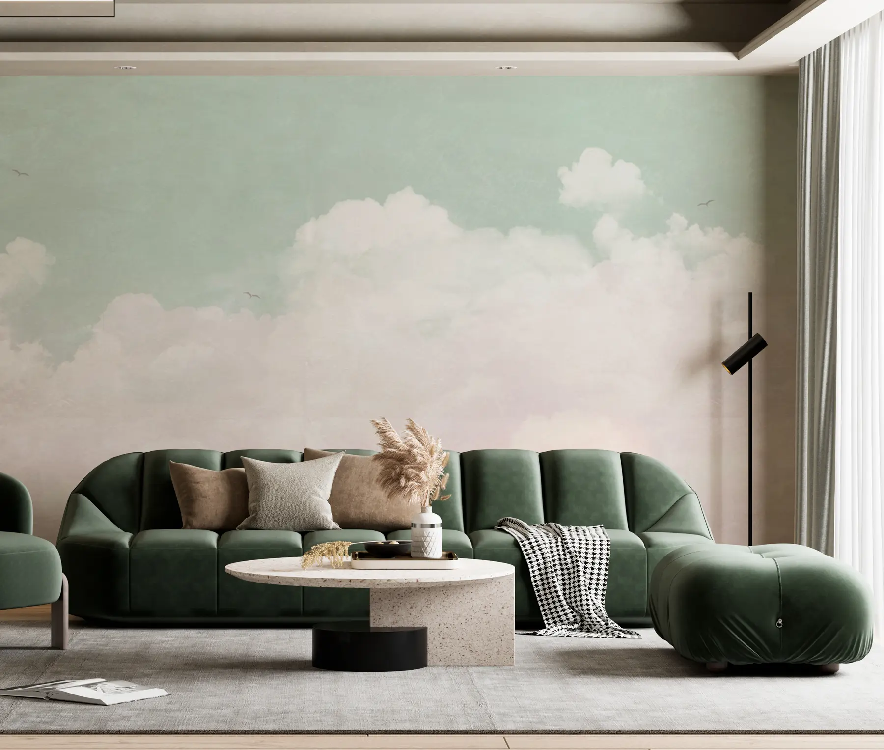Fototapete Vintage-Wolken am Himmel in Grün u96783v2