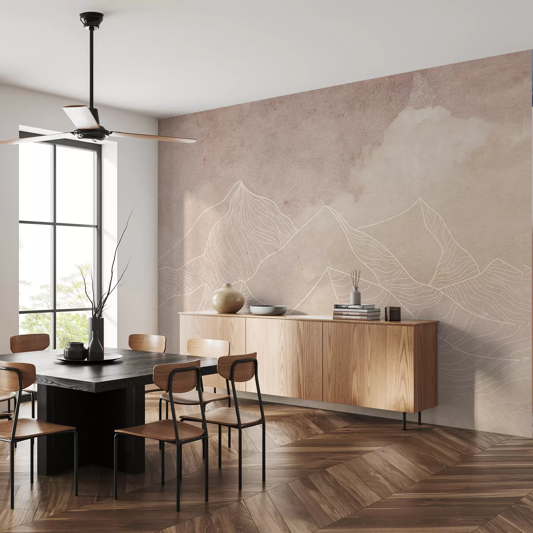 Fototapete Grunge Textur mit abstrakten Bergen, Beige Farbe, Natur Thema Kunst u98839