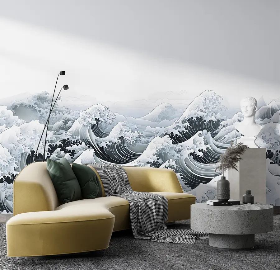 Fototapete Japanischer Stil Meereswellen, Ozean Thema, Marine, weiche Farben u98898