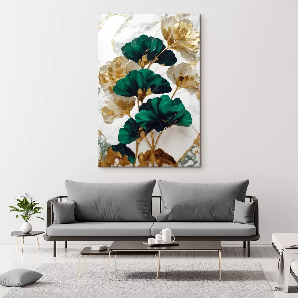 Wandbilder Elegante Blätter auf Marmorgrund s36646