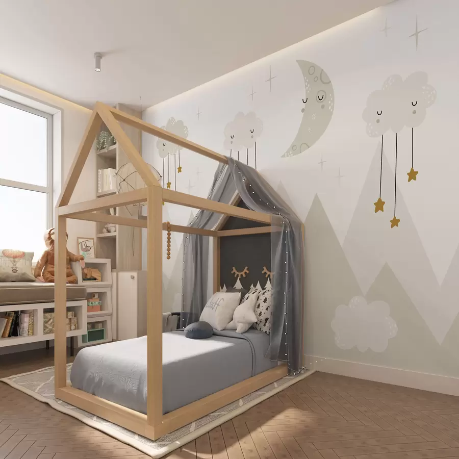 Fototapete Berge, Wolken und Mond im skandinavischen Stil u98920