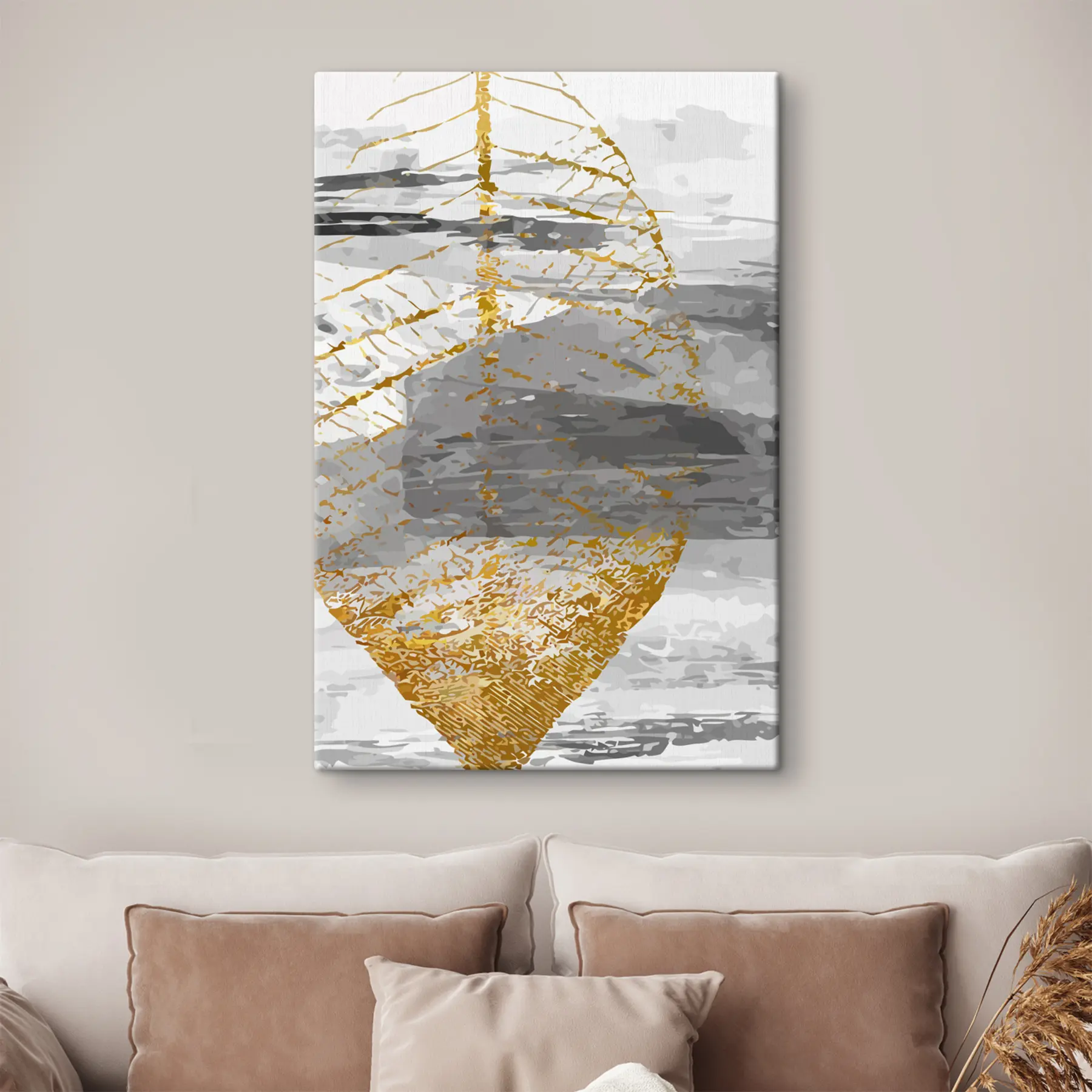 Wandbilder Künstlerisches Blattdesign in neutralen Farbtönen s36483