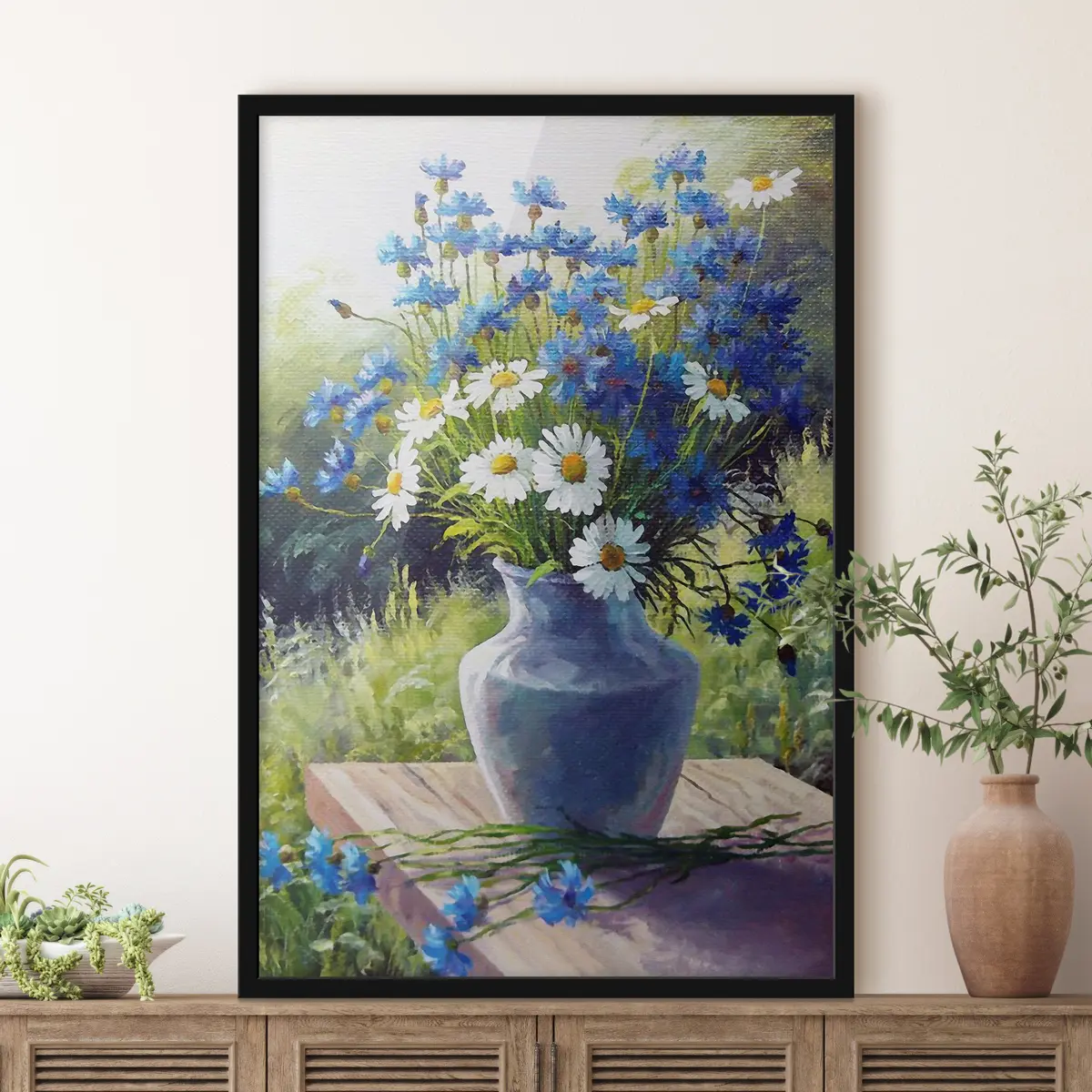 Poster Lebendige Blüten in einer ruhigen Vase f03466