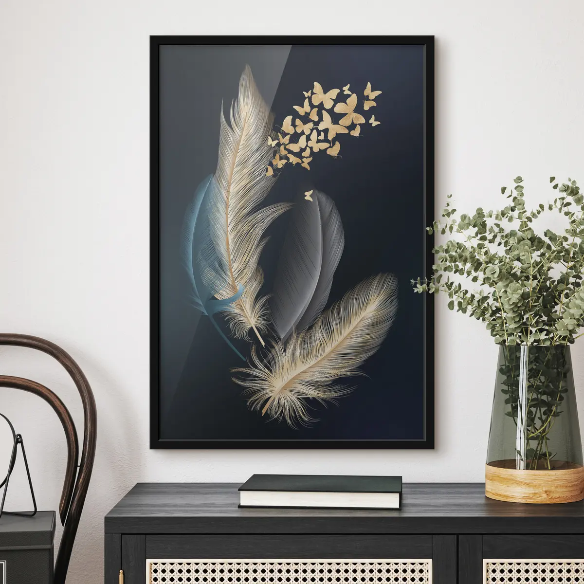 Poster Federn und Schmetterlinge f03899