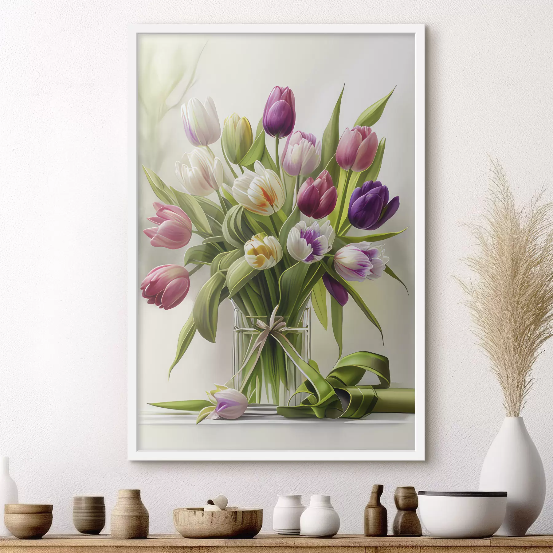 Fototapete Bunte Tulpen in einer Glasvase f31219