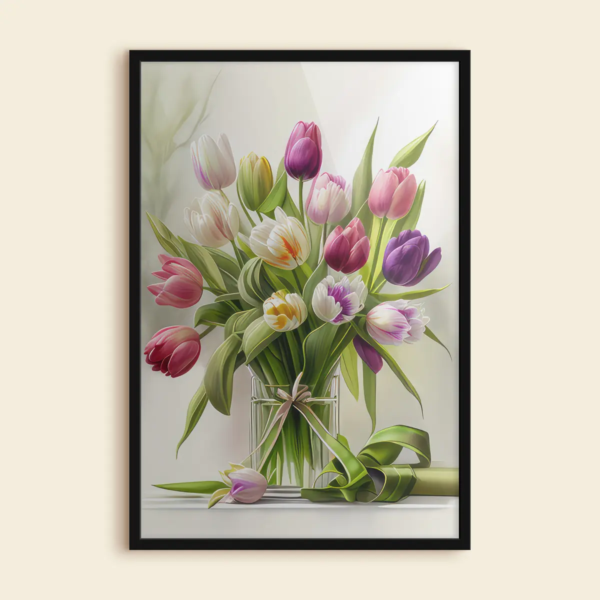 Poster Bunte Tulpen in einer Glasvase f31219