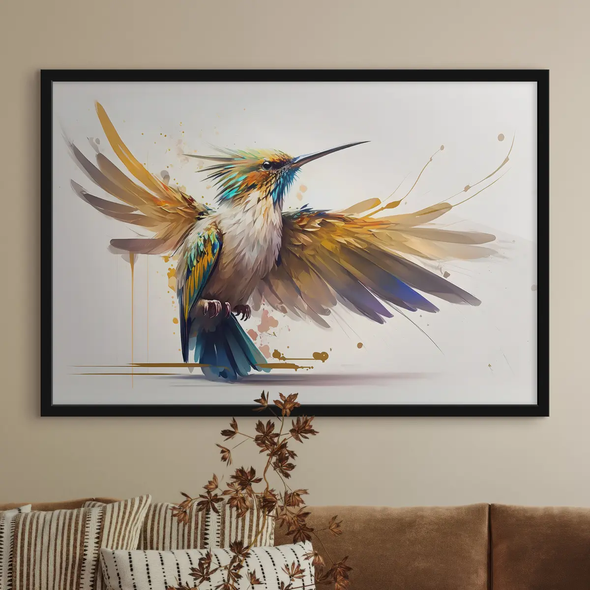 Poster Lebhafter Vogel in dynamischer Flugpose f33552