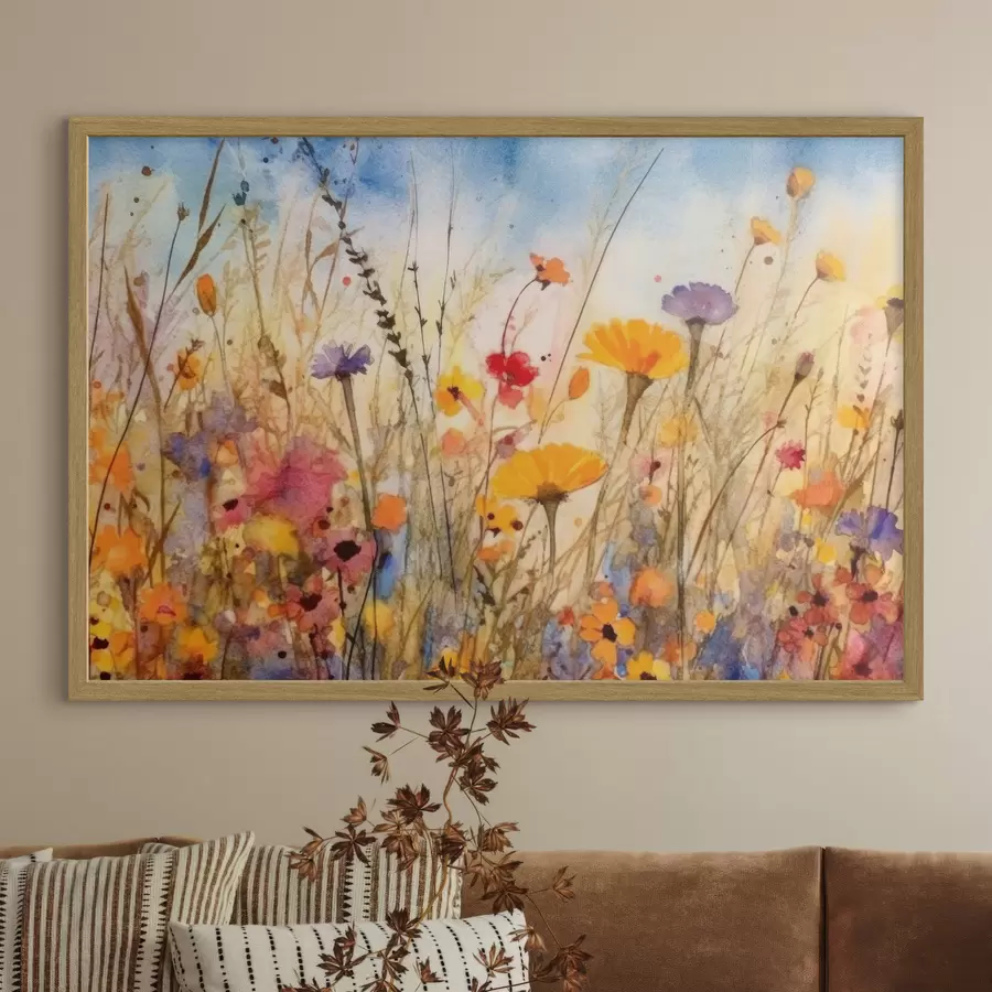 Fototapete Bunte Blüten auf einem sonnenbeschienenen Feld f33634