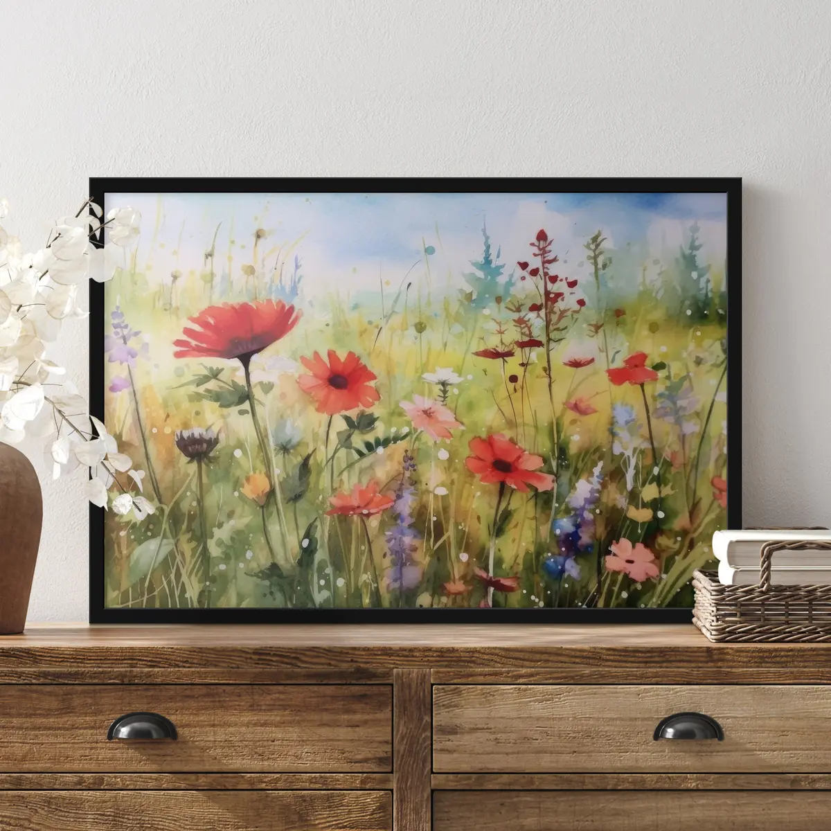 Poster Lebendige Blüten auf einer sonnigen Wiese f33680