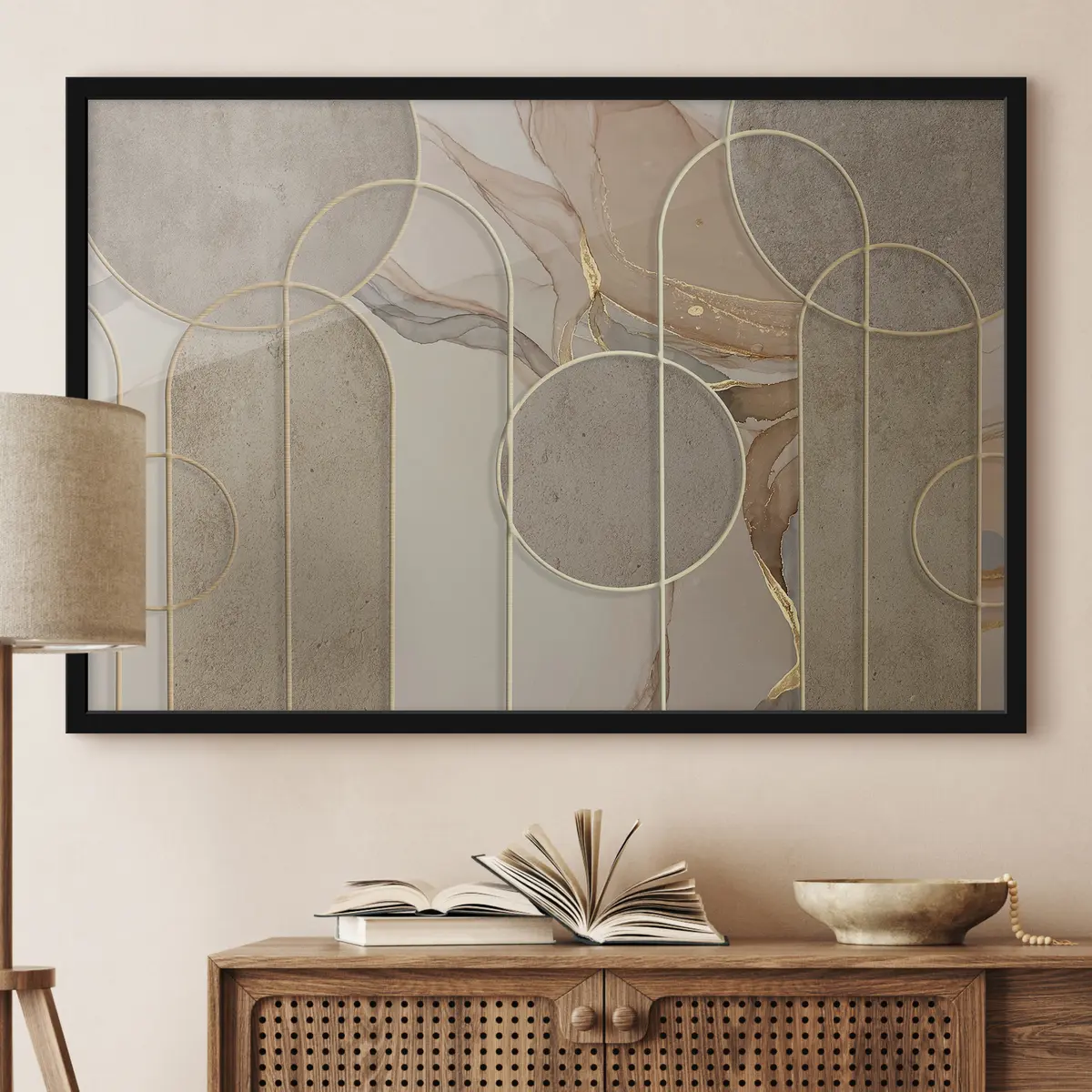 Poster Geometrische Muster und sanfte Farben verschmelzen miteinander f34773