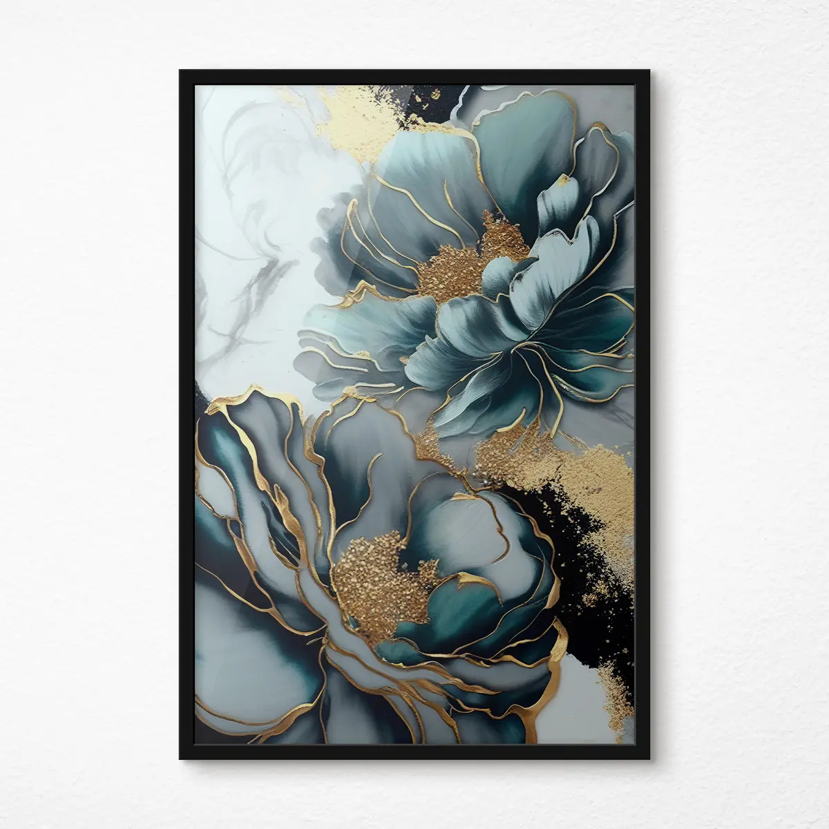 Poster Blaue Blumen mit Konturen f35447