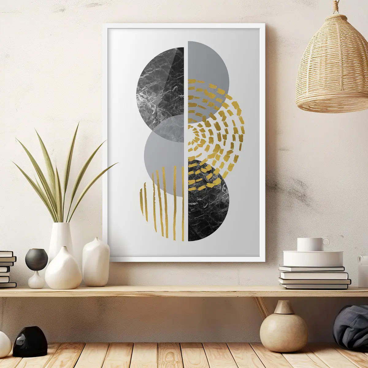 Poster Abstrakte Wandgrafik in Weiß, Grau und Schwarz f35942