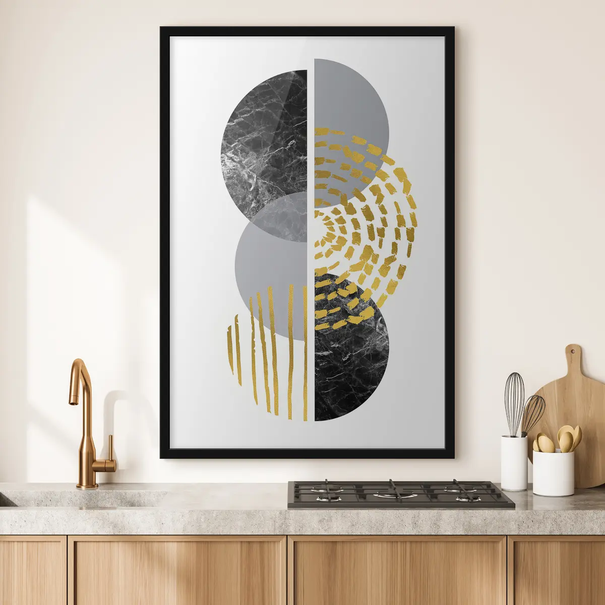 Poster Abstrakte Wandgrafik in Weiß, Grau und Schwarz f35942