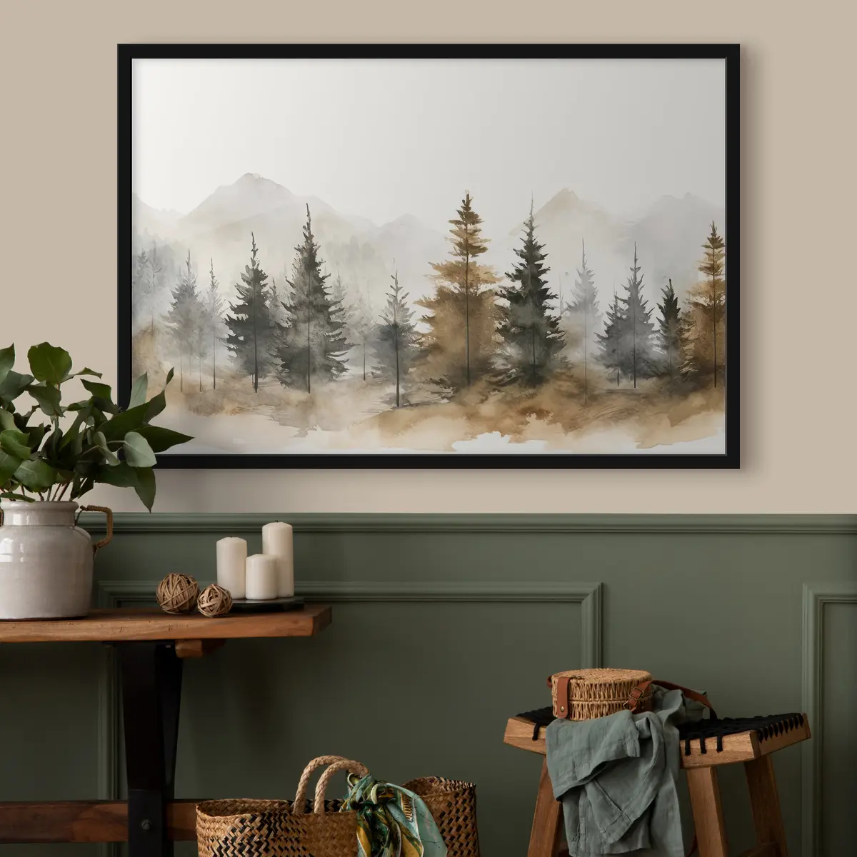 Poster Ruhige Waldlandschaft in sanften Farbtönen f36010